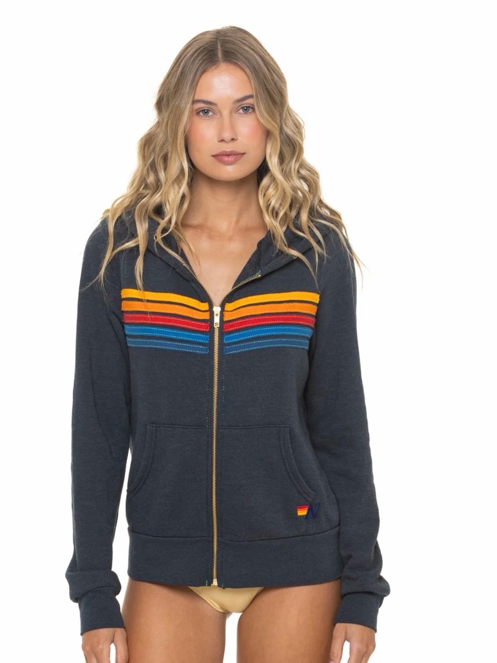 AVIATOR NATION 5 STRIPE HOODIE - CHARCOAL NWT